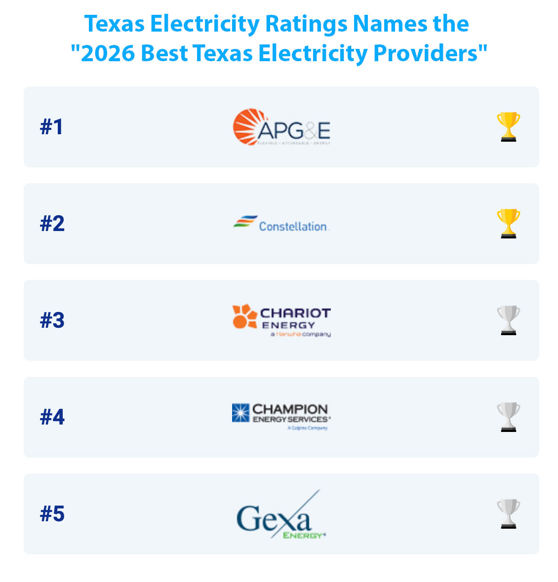 The top five retail electricity providers in Texas